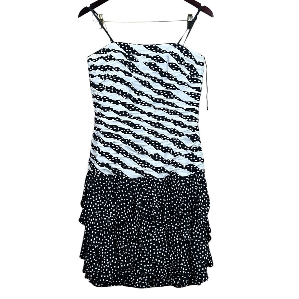 Lillie Rubin Dress Women's Size 12 Black Polka Dot Lined 100% Silk Swing